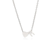 Letter R Tiny Heart Initial Necklace in silver
