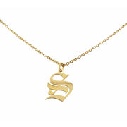 Gothic S Initial Necklace in gold