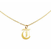 Gothic T Initial Necklace in gold