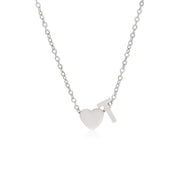 Letter T Tiny Heart Initial Necklace in silver