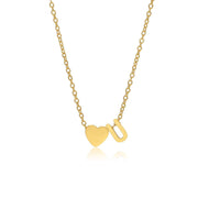 Letter U Tiny Heart Initial Necklace in gold