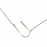 Slanted U Initial Necklace in silver