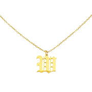 Gothic W Initial Necklace in gold