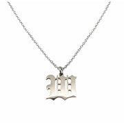 Gothic W Initial Necklace in silver