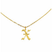 Gothic X initial necklace in gold