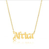 Africa continent name necklace in gold